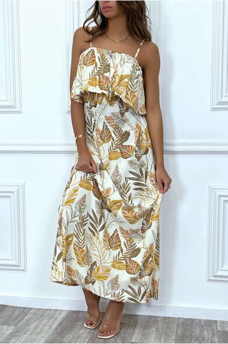 RoLL long beige floral summer with thin straps and ruffle - 5