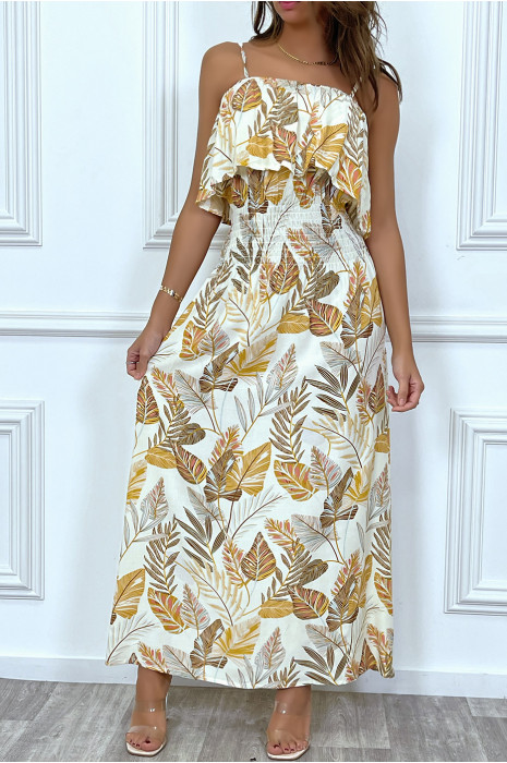 RoLL long beige floral summer with thin straps and ruffle - 7