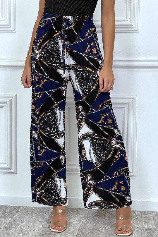 Fluid navy pants with baroque print - 1