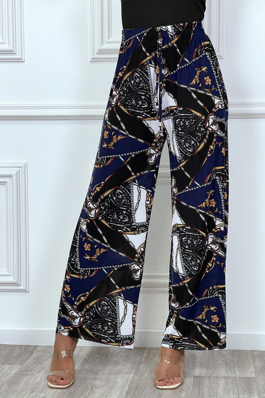 Fluid navy pants with baroque print - 2