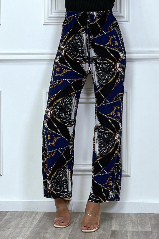 Fluid navy pants with baroque print - 3
