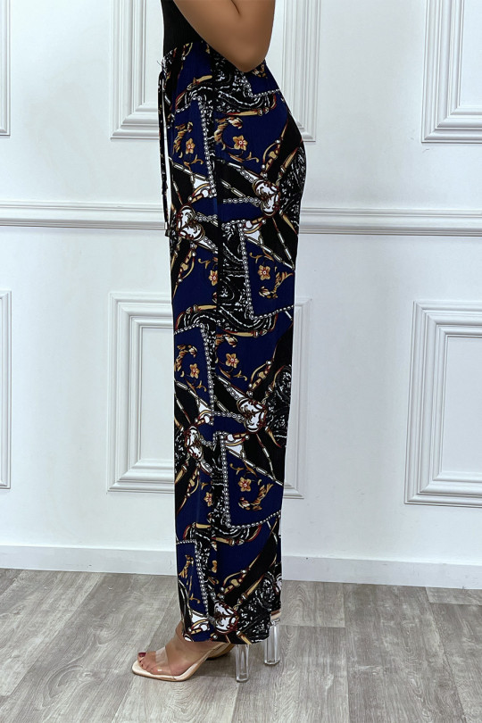 Fluid navy pants with baroque print - 6