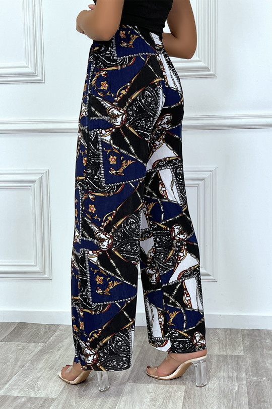 Fluid navy pants with baroque print - 7