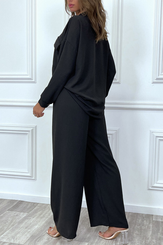 Ensemble pantalon et chemise avec poche noir tendance - 2
