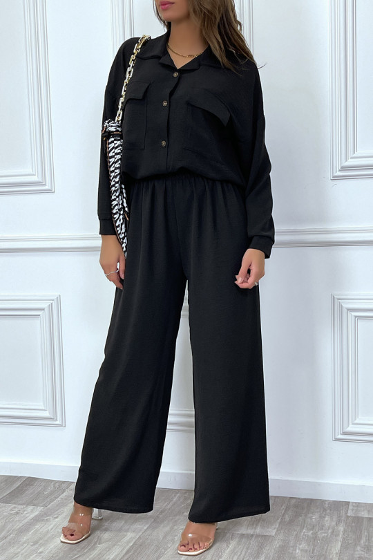Ensemble pantalon et chemise avec poche noir tendance - 4