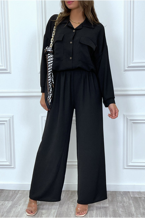 Ensemble pantalon et chemise avec poche noir tendance - 5