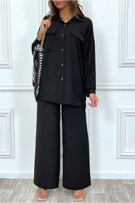 Ensemble pantalon et chemise avec poche noir tendance - 6