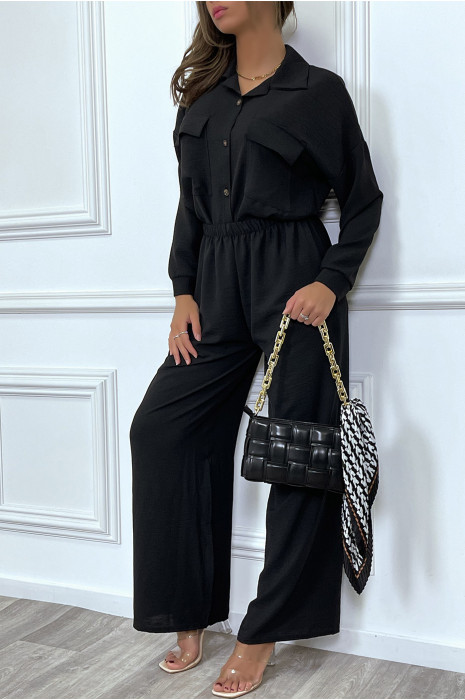 Ensemble pantalon et chemise avec poche noir tendance - 8