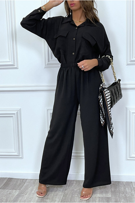 Ensemble pantalon et chemise avec poche noir tendance - 9