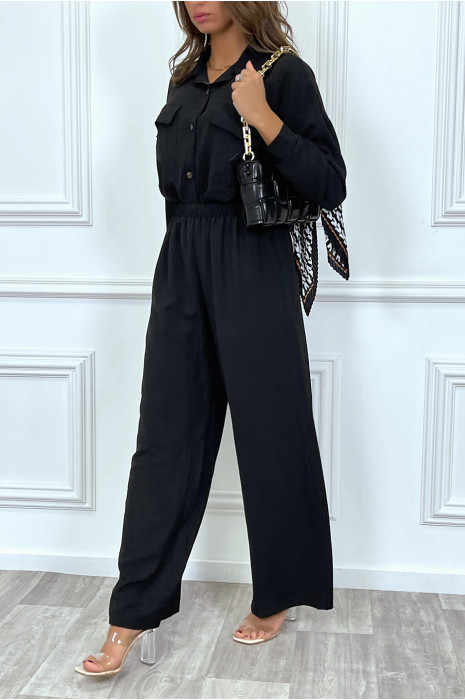 Ensemble pantalon et chemise avec poche noir tendance - 11