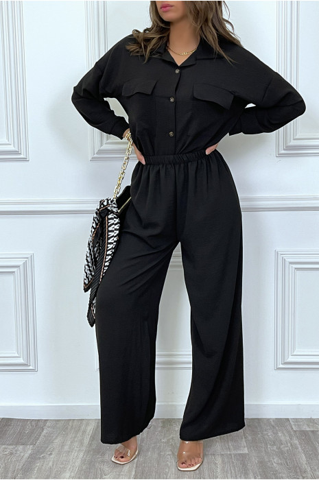 Ensemble pantalon et chemise avec poche noir tendance - 12