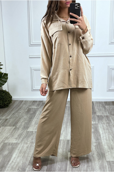 Set van broek en overhemd met trendy beige zak - 1