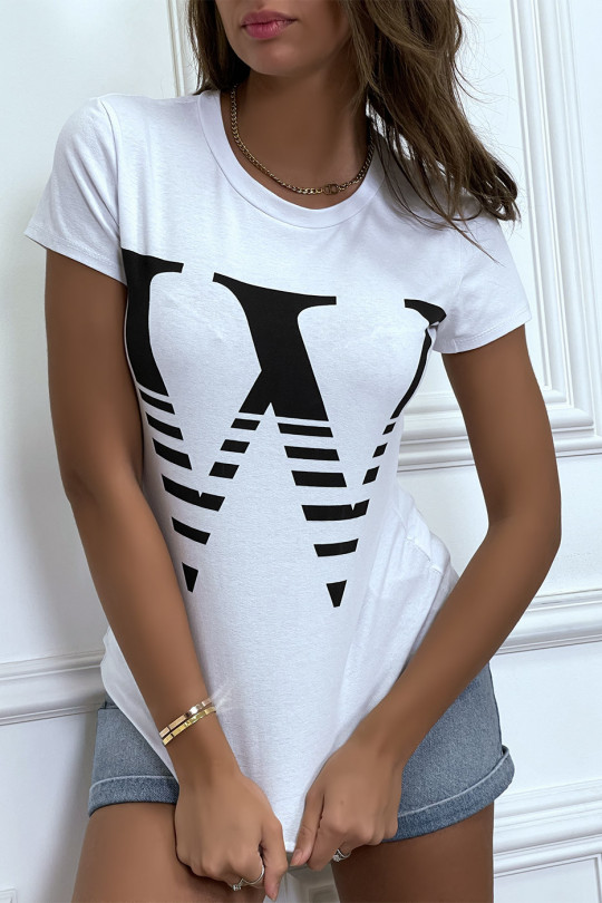 T-shirt manches courtes blanc à col rond, inscription "W" - 4