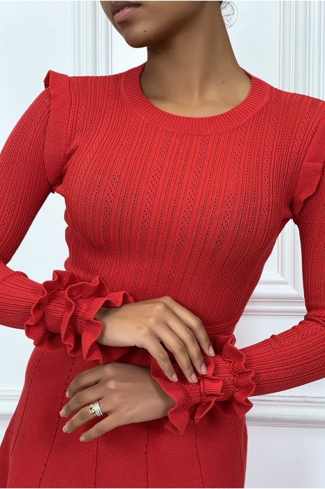 Robe rouge patineuse en maille - 7