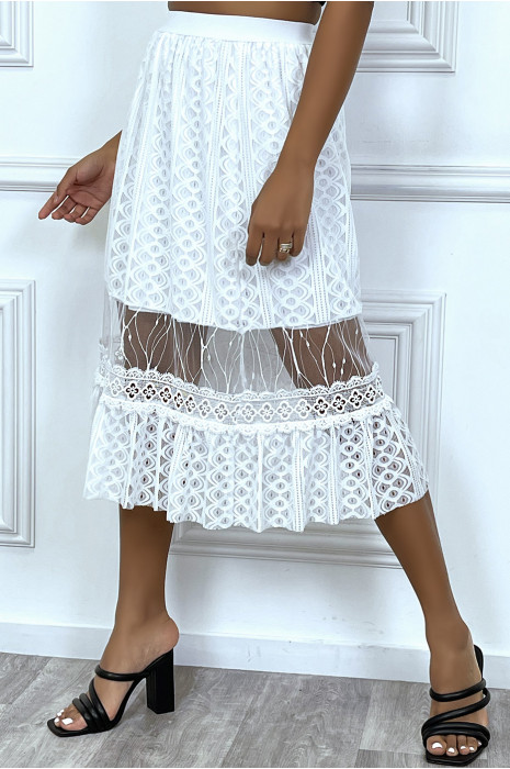 Jupe mi longue blanche doublure dentelle - 2