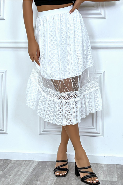 Jupe mi longue blanche doublure dentelle - 3
