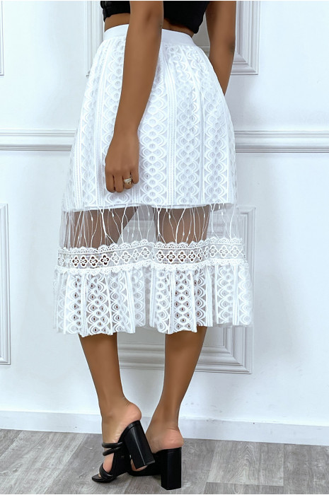 Jupe mi longue blanche doublure dentelle - 5