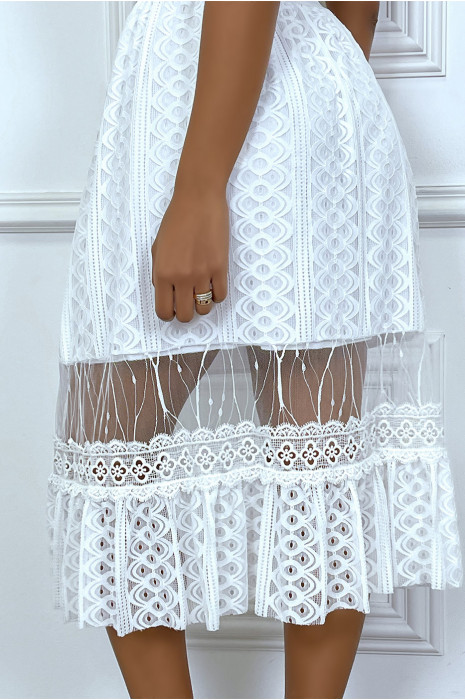 Jupe mi longue blanche doublure dentelle - 7