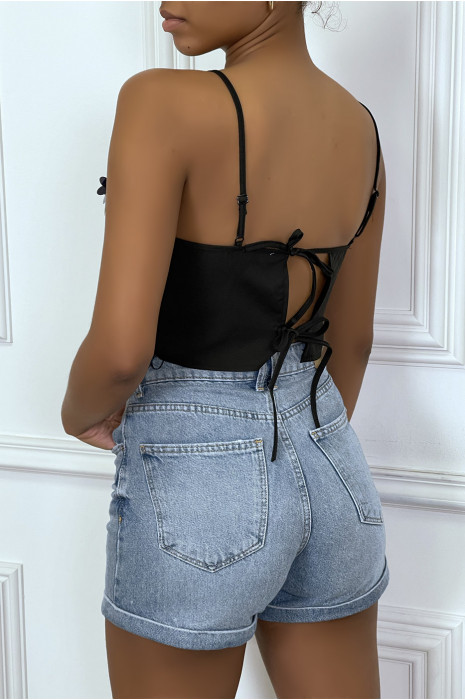Crop top noir en sequins - 5