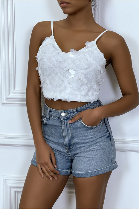Crop top blanc en sequins - 1
