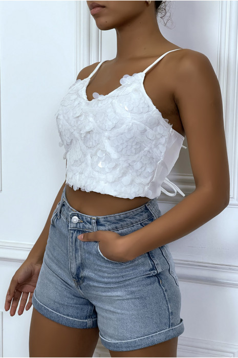 Crop top blanc en sequins - 2