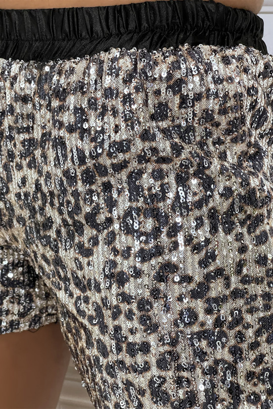 Black sequined leopard mini shorts - 7