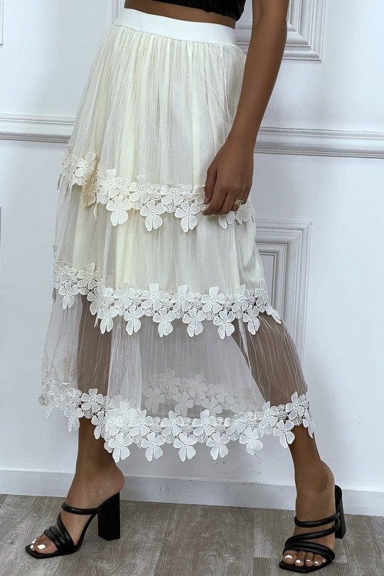 Beige skirt in lined tulle with embroidery - 2