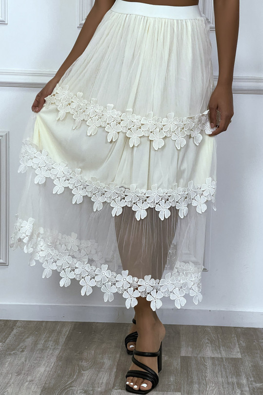 Beige skirt in lined tulle with embroidery - 3