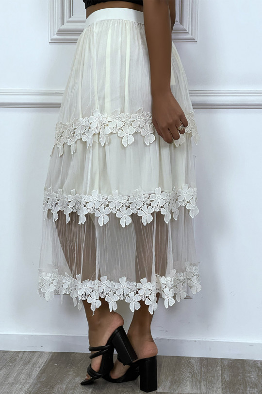 Beige skirt in lined tulle with embroidery - 4