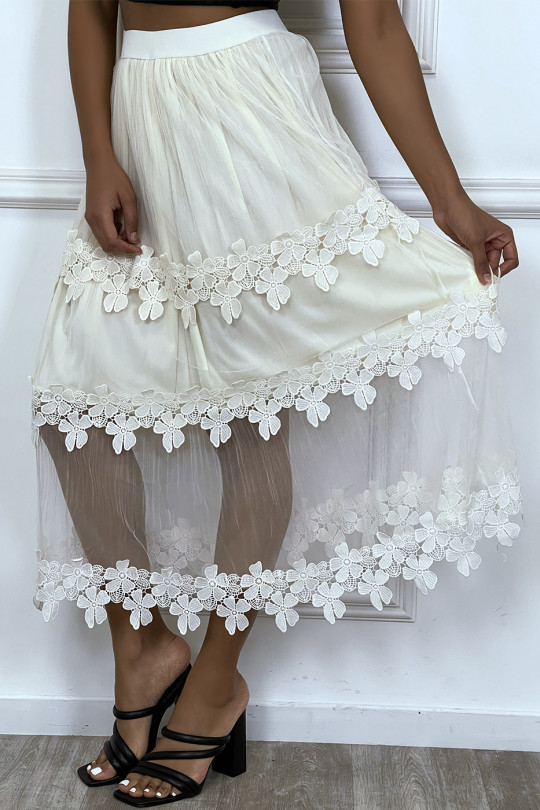 Beige skirt in lined tulle with embroidery - 5