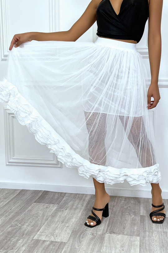 White skirt in lined tulle with pleated frills - 4