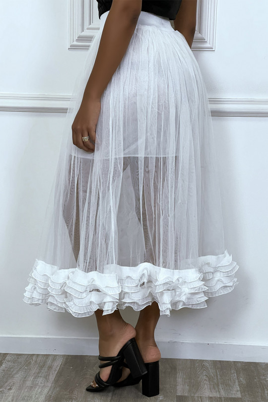 White skirt in lined tulle with pleated frills - 5