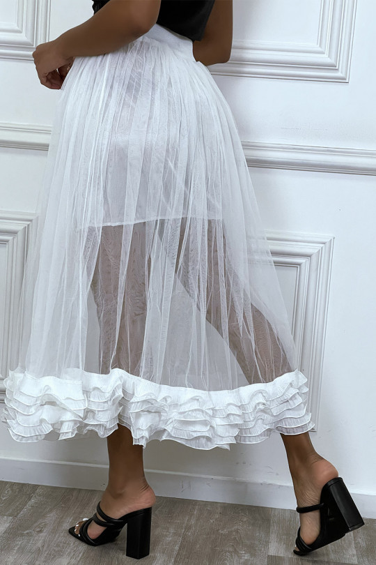 White skirt in lined tulle with pleated frills - 6