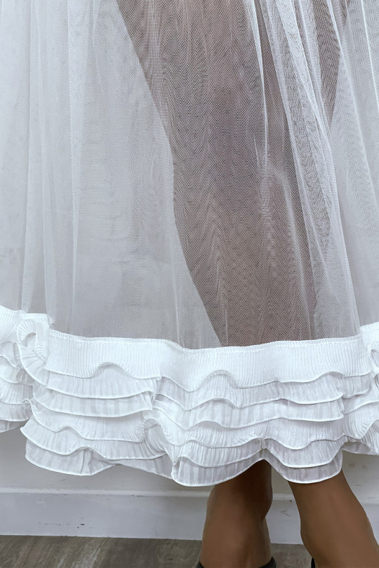 White skirt in lined tulle with pleated frills - 7
