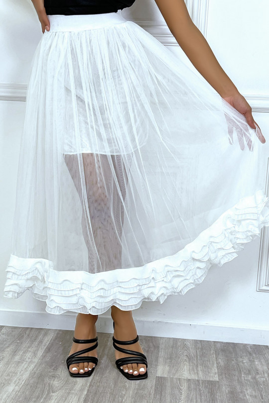 White skirt in lined tulle with pleated frills - 8