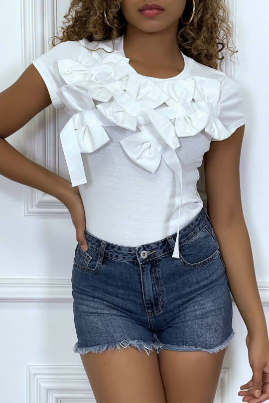White short-sleeved t-shirt, with bows - 1