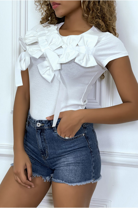 Wit t-shirt met korte mouwen en strikjes - 2