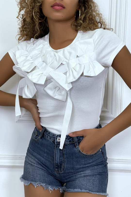 White short-sleeved t-shirt, with bows - 3