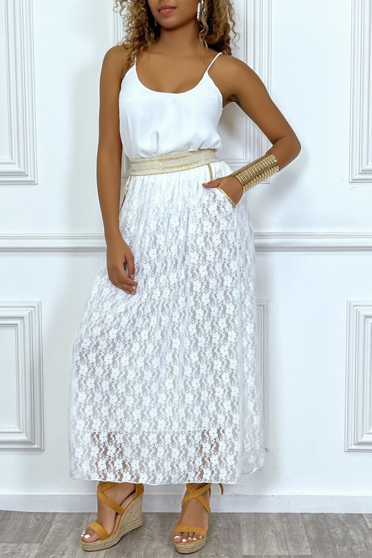White lace skirt with lining and elastic at the golden waist - 1
