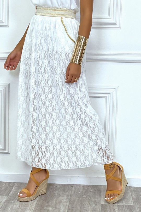 White lace skirt with lining and elastic at the golden waist - 2