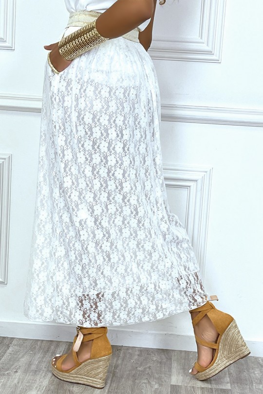 White lace skirt with lining and elastic at the golden waist - 3