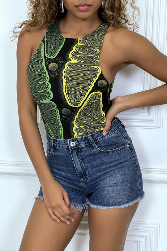 Black body with green and yellow wax print - 1