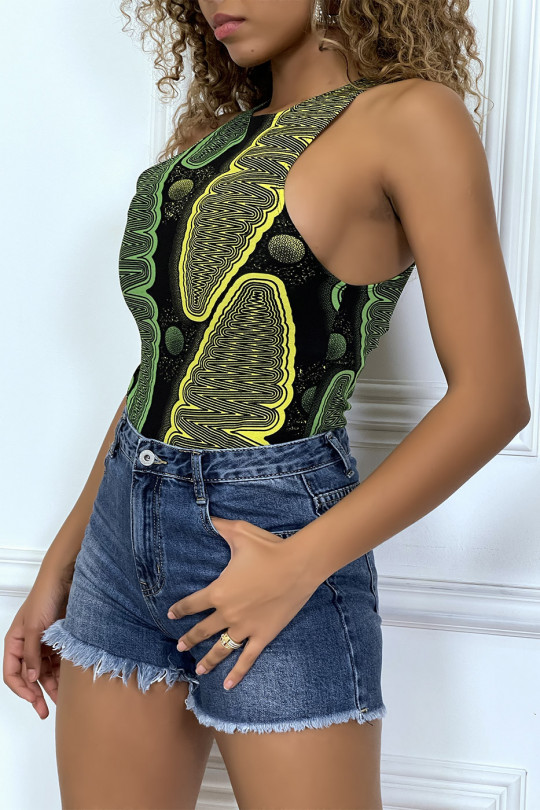 Black body with green and yellow wax print - 2
