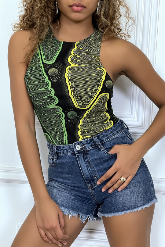 Black body with green and yellow wax print - 3