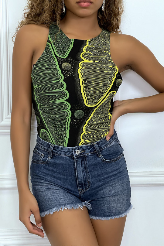 Black body with green and yellow wax print - 5