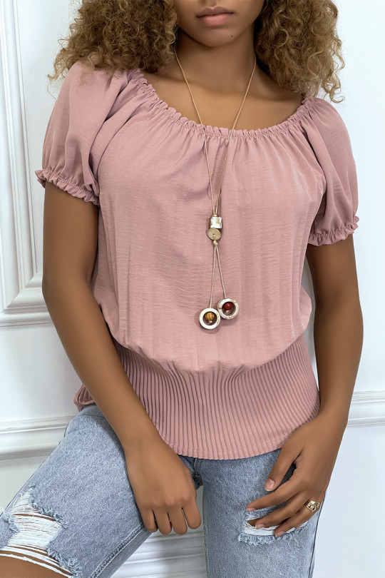 Pink gathered and pleated top with collar - 2