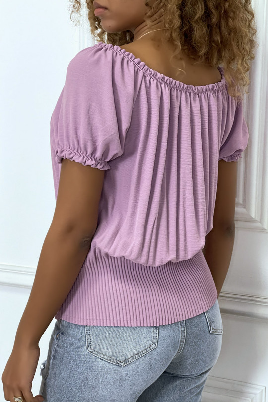 Lilac gathered and pleated top with collar - 4