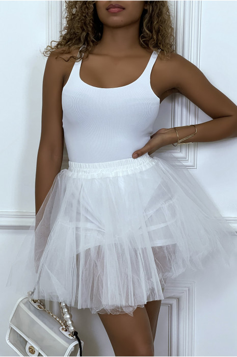 White lined tulle mini skater skirt - 1