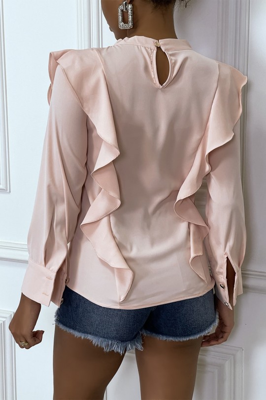 Chique roze blouse met lange mouwen en ruches - 5