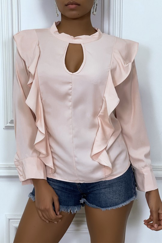 Chic pink blouse with long sleeves and ruffles - 4